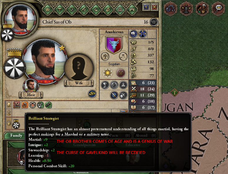 THE OB BROTHER COMES OF AGE AND IS GENIUS OF WAR. GAVELKIND WILL BE STOPPED