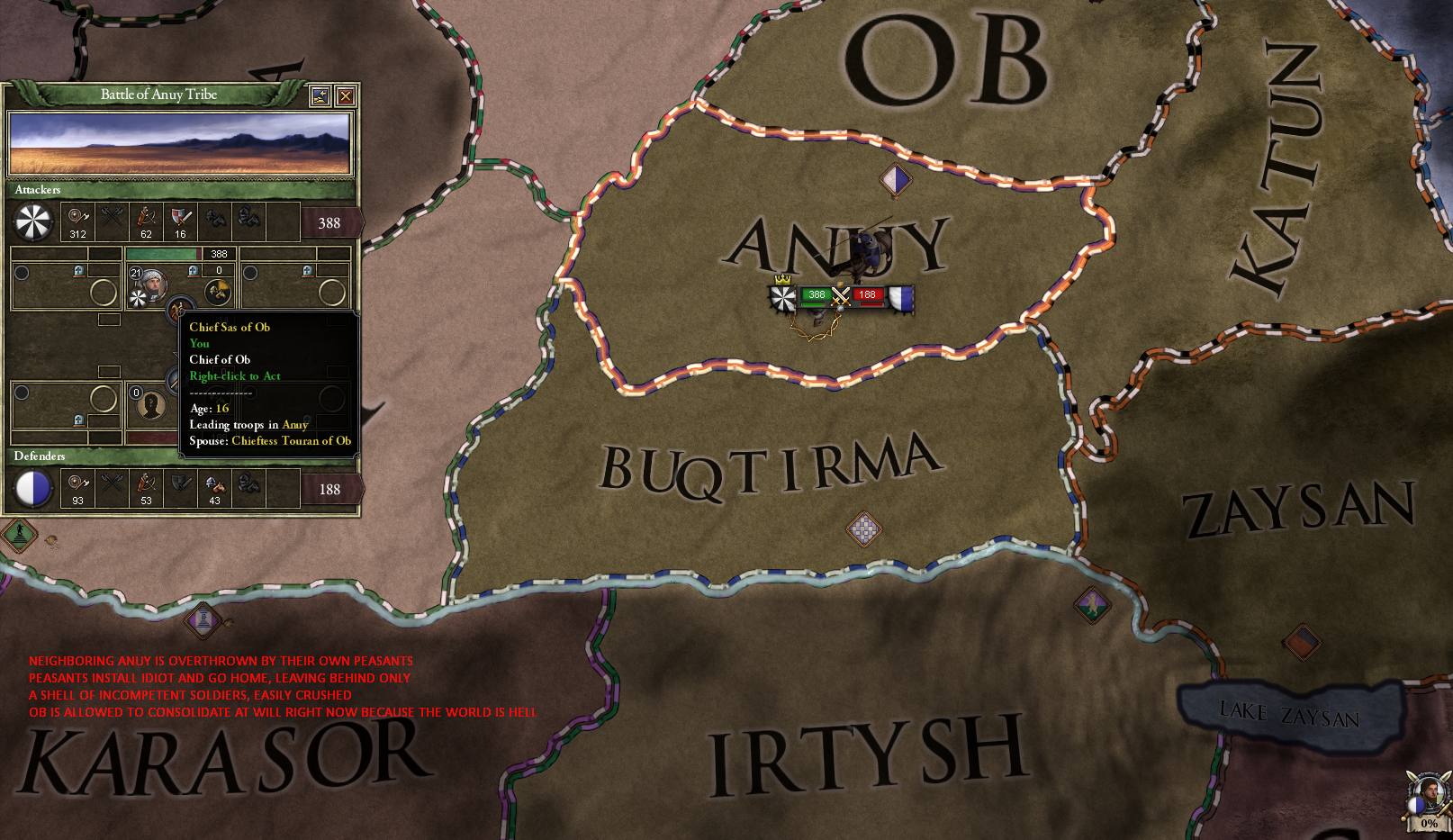 PEASANTS OVERTHROW NEIGHBORING ANUY. OB OVERTHROWS PEASANTS. MORE OB